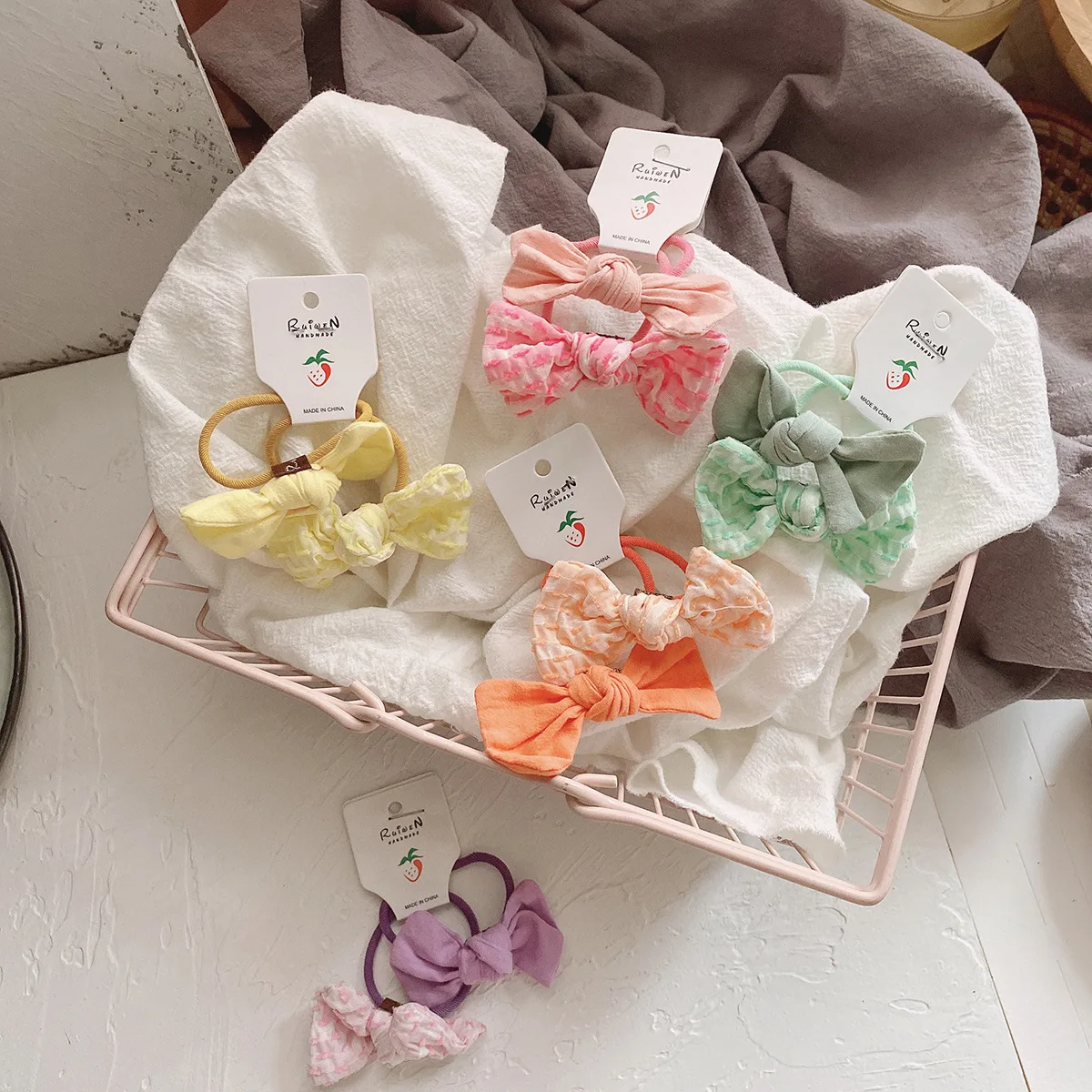 

2pcs Korean Candy Color Bow Hair Bands Sweet Plaid Fabric Elastic Hair Ring Hair Rope Girls Headwear Kids Hair Accessories