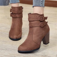 newest autumn winter women boots casual ladies shoes suede ankle boots high heeled zipper short boots retro zapatos de mujer