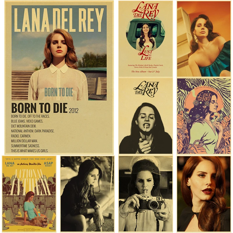 

Singer Lana Del Rey Poster Retro Kraft Paper DIY Vintage Home Living Room Bar Cafe Decor Gift Art Picture Wall Sticker Paintings