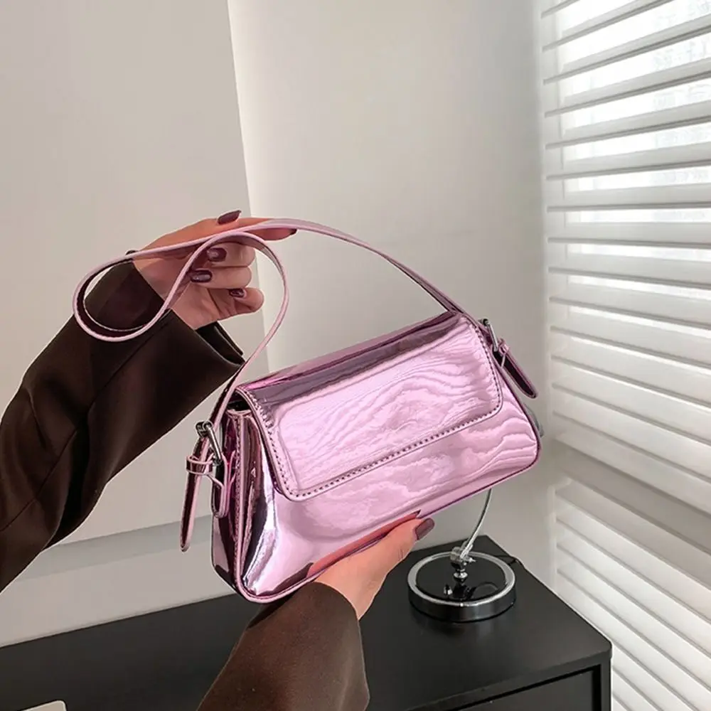 

Korean Style Handbag Bright PU Leather Solid Color INS Underarm Bags Shoulder Bags Women Tote Bags Small Purses