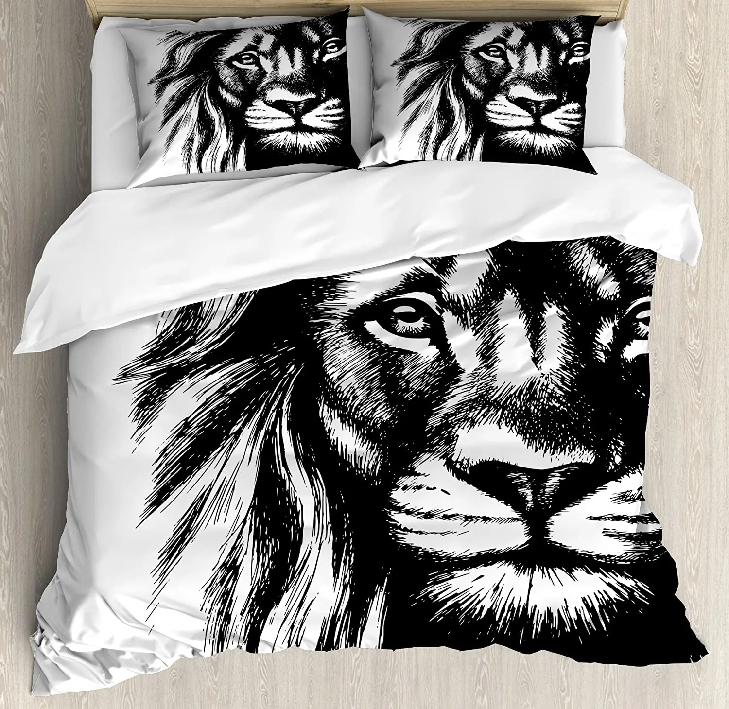 

Lion Bedding Set Comforter Duvet Cover Pillow Shams Wild African Safari Life Animal Predator Hunter Bedding Cover Double Bed Set