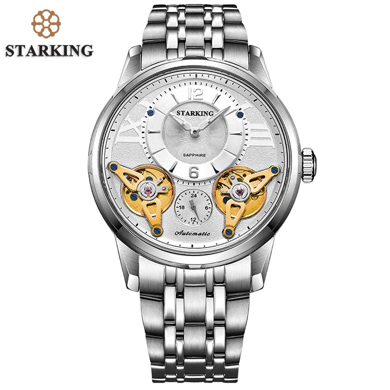 

Часы STARKING Мужские автоматические, брендовые люксовые наручные из нержавеющей стали, с двойным турбийоном, в европейском стиле