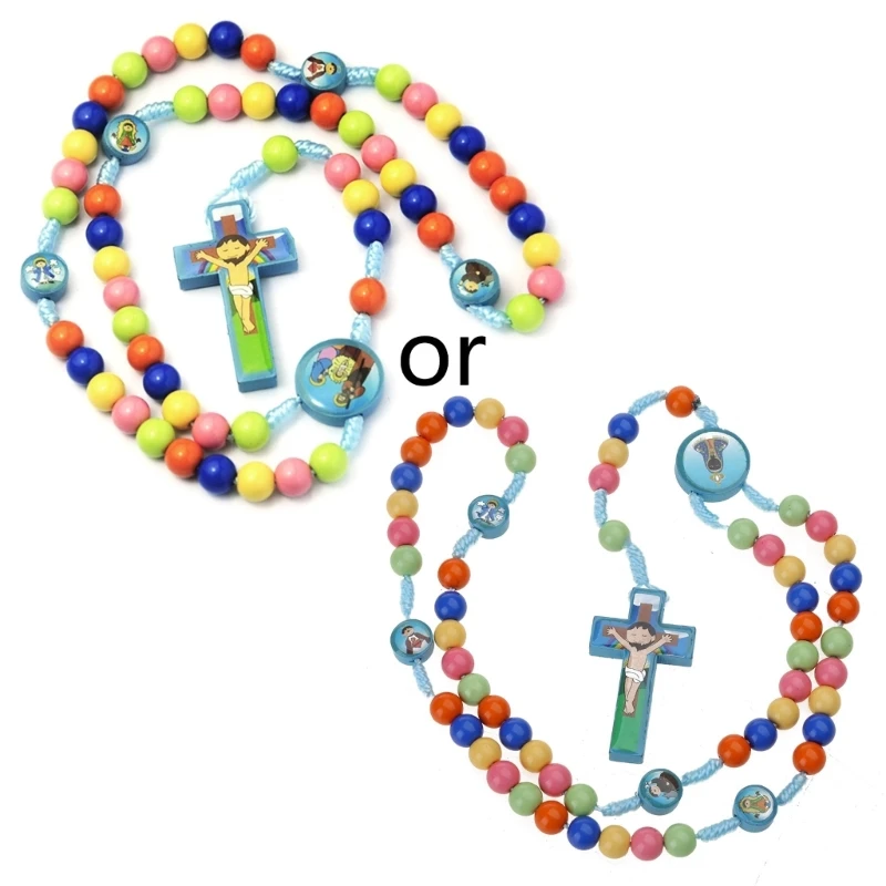 

Cartoon Jesus for Cross Pendant Necklace Rosary Beads Catholic Necklaces Children Kid Girls Fashion Religious Jewelry