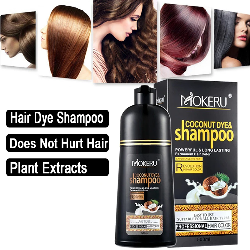 

500ml Natural Organic Coconut Oil Essence Black Hair Dye Shampoo Covering Gray Hair Permanent Hair Color Dye Shampoo Hair Color