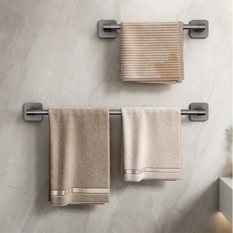

Bathroom Towel Shelf Free Punching Wall Hanging Rack Bathroom Towel Single Pole Toilet Slippers Storage Kitchen Pot Cover Hanger