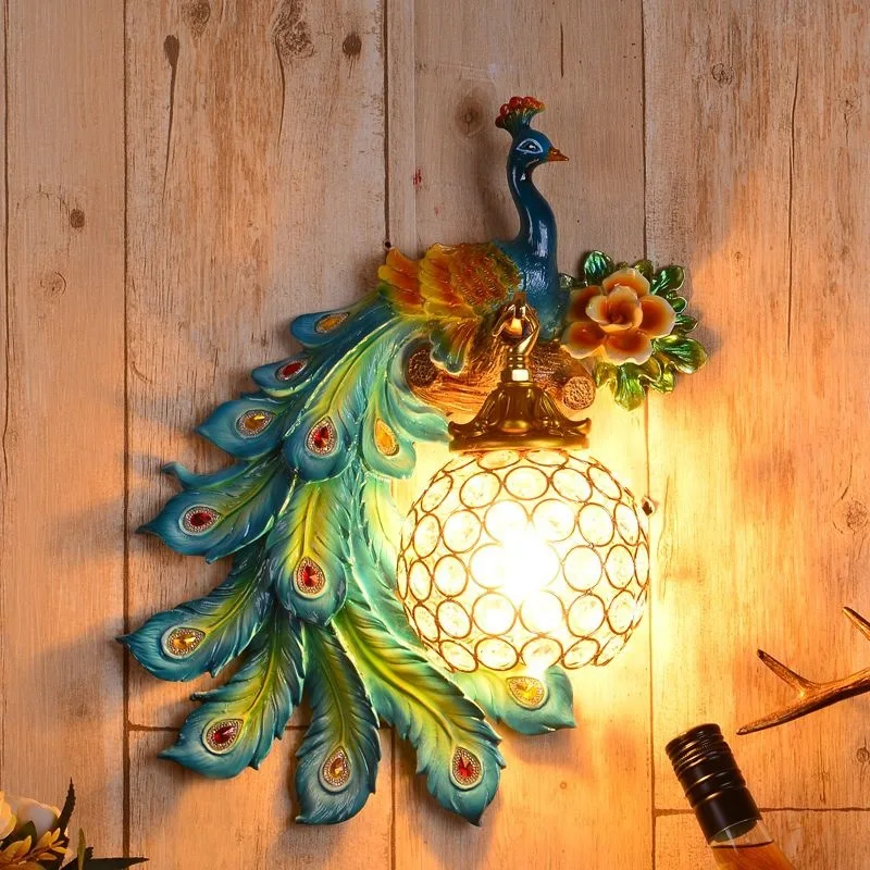 

American Peacock Wall Lamps Living Room Bedroom Bedside Lighting Fixtures Nordic Creative TV Wall Background Lamp Room Decor