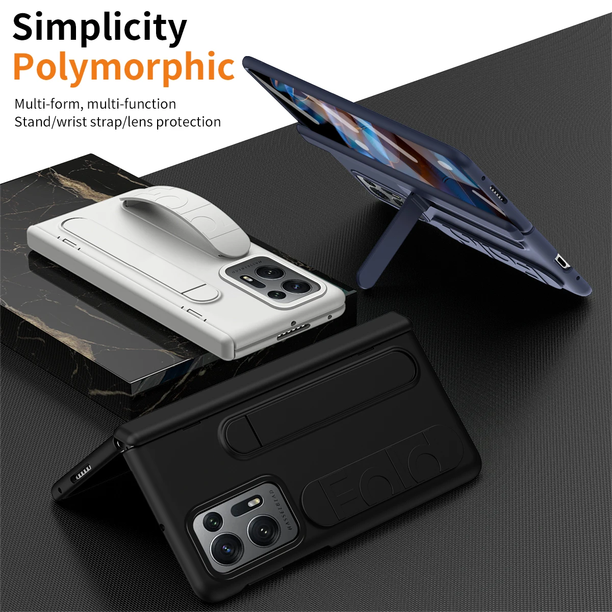 Роскошный вертикальный ремешок для OPPO Find N2 со встроенной подставкой и стеклянной