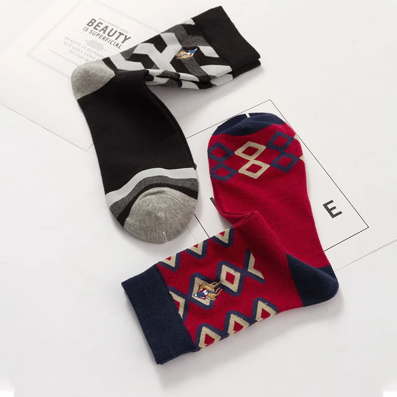 5 pairs of new men's deodorant medium tube socks pure cotton genuine business stripe standard breathable socks hot wholesale