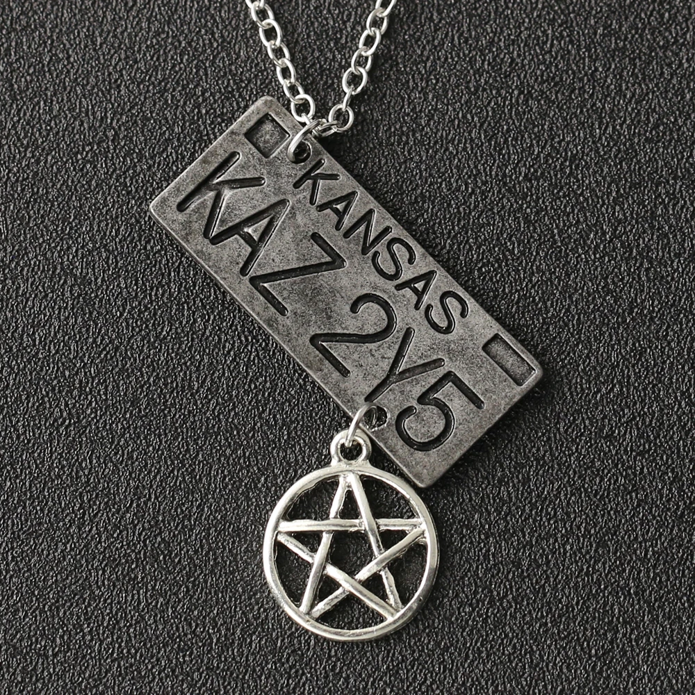

Supernatural Necklace Kansas KAZ 2Y5 Car Licence Plate Dean Sam Pentagram Amulet Pendant Vintage Movie Jewelry Cosplay Wholesale