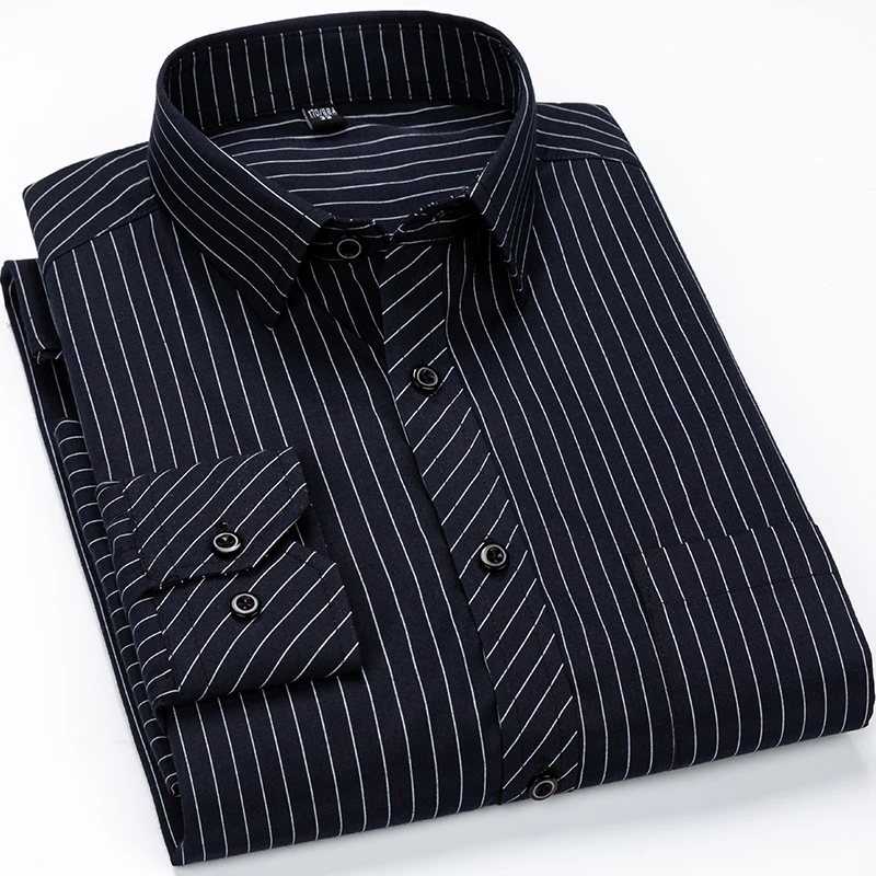 

2022 Men's Striped Shirt Men's High-quality Long Sleeve Slim Fit Business Casual Shirt Over Size Striped Shirt Stand Collar