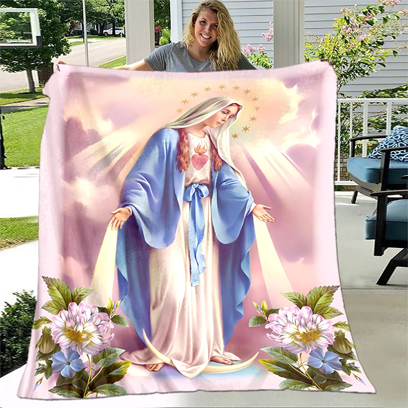 

NEW Jesus Virgin Mary Blankets Soft Flannel Throw Blanket Bedding Living Room/Bedroom Warm Blankets for Beds Sofa Christmas Gift