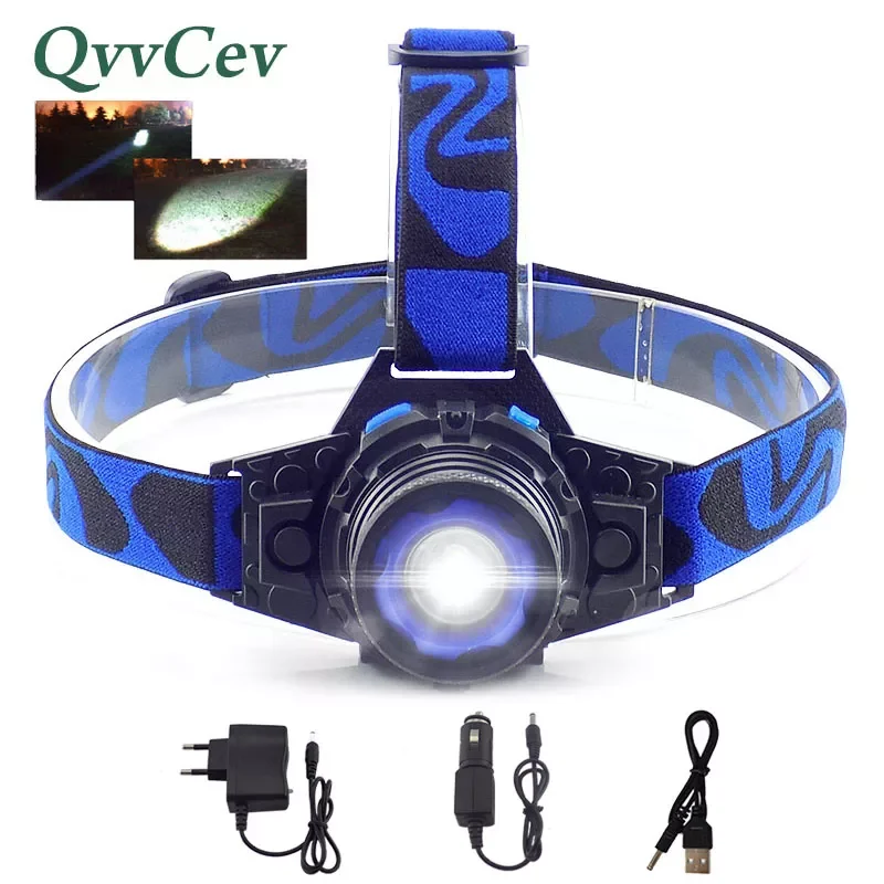 

2022New Q5 LED Focus Led Headlamp Torch Headlight Flashlight Rechargeable Linternas Lampe frontal Head lamp Build-In Battery AC