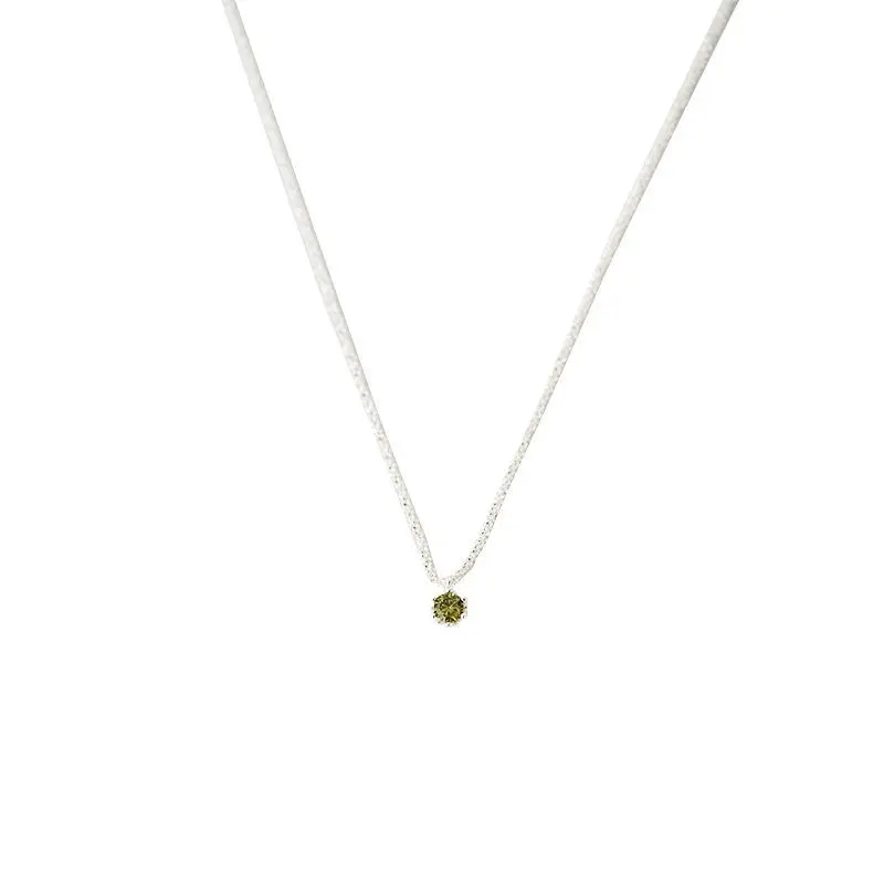 

[Green Core] S925 Sterling Silver Retro Style~olive Green Mini Pendant Necklace with Super Versatile Collarbone Chain
