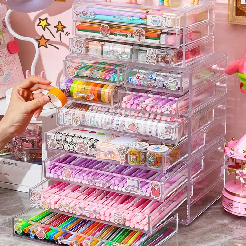 

Transparent Plastic Stationery Storage Rack Multi-Layer File Pencil Organizer Container Desktop Lipstick Jewelry Storage Box