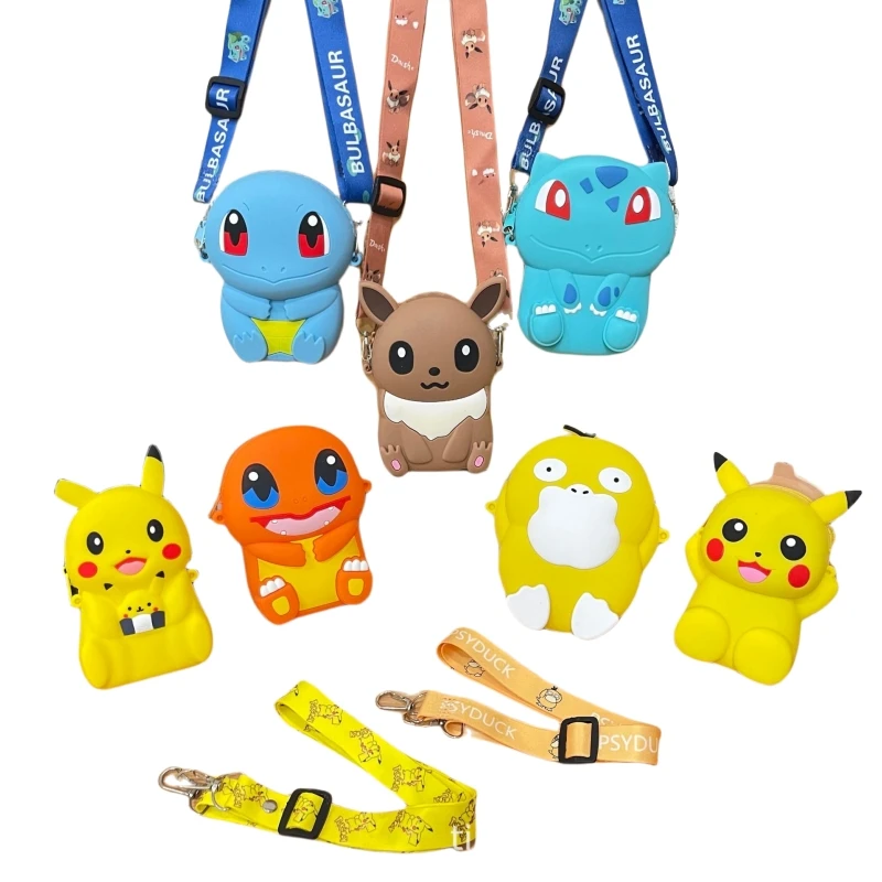 Pokmon 14cm Pikachu Eevee Cute Silicone Fashion Kawaii Cartoon Figure Coin Purse Zipper Shoulder Bag Toy For Girl Christmas Gift