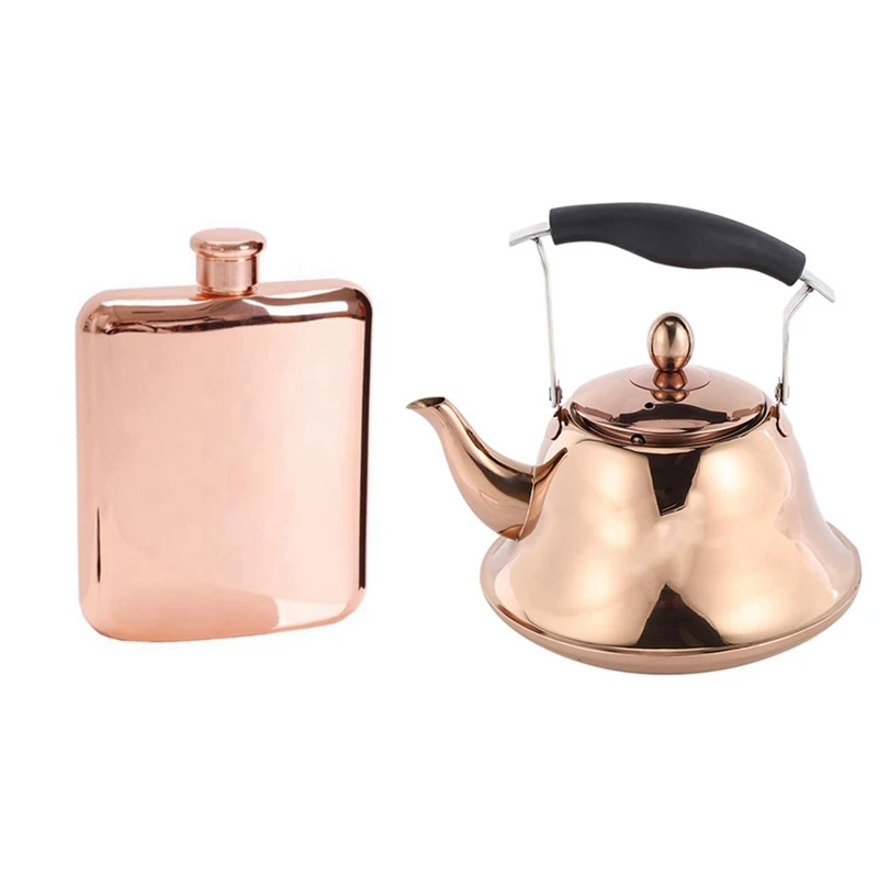 

1 Set Vodka Hip Flask Flask For Alcohol Bottle & 1 Pcs Whistling Kettle Whistle Tea Kettle Water Bottle