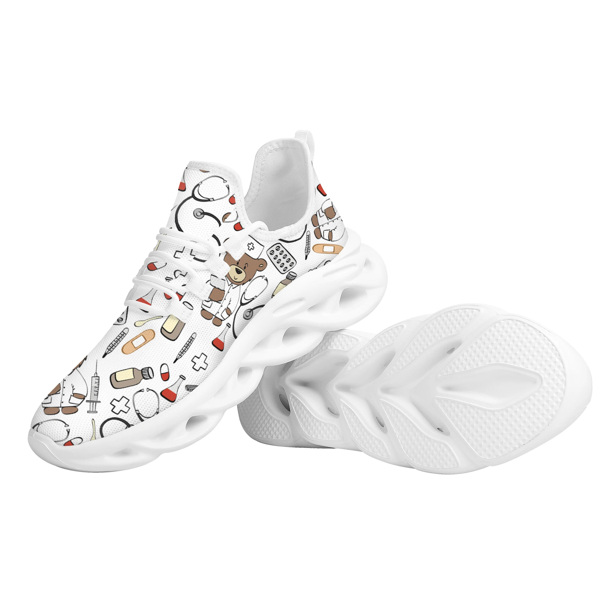 INSTANTARTS Cute Nurse Bear Prints Casual Flats Women Sneaker Comfortable Non Slip Walking Footwear Outdoor All-match Shoes 2022