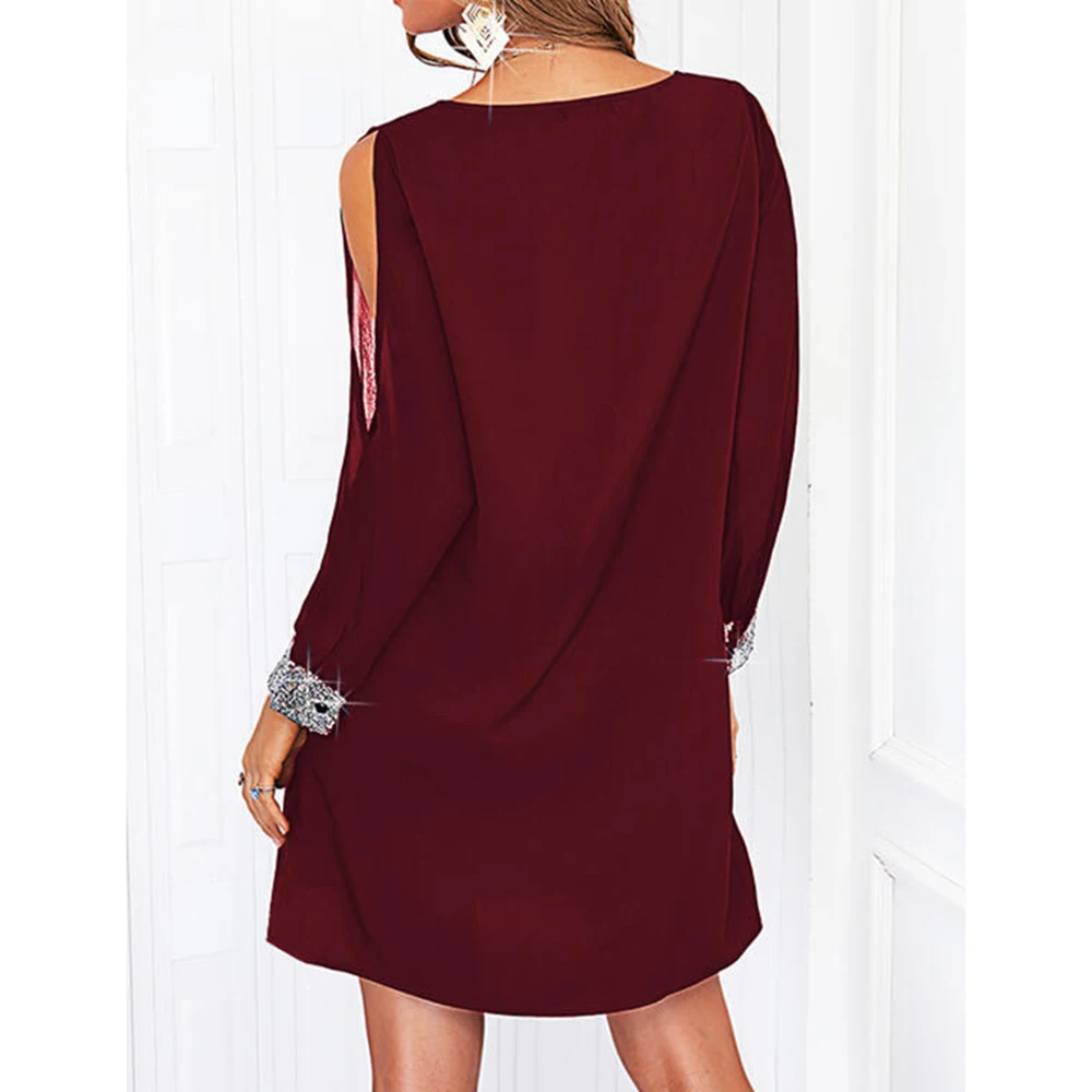 Женское платье с блестками повседневное свободное V-образным вырезом длинными