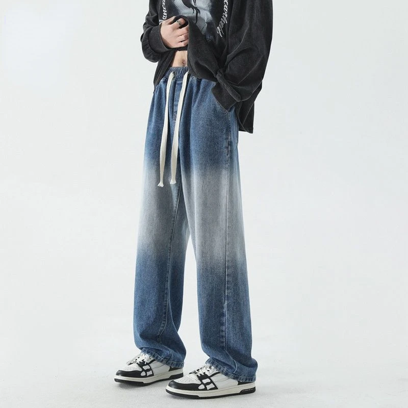 

Летние мешковатые джинсовые брюки в стиле бойфренда Харадзюку в стиле хип-хоп для мужчин, стильные дизайнерские джоггеры, ковбойские джинсы-шаровары E114