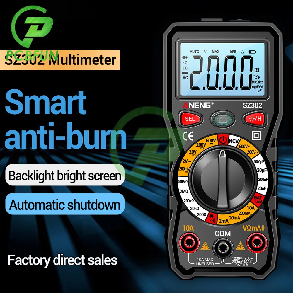 

SZ301 SZ302 Digital Multimeter Professional Multimetro Auto Voltmeter AC DC 220V Resistance Voltage Capacitor Diode NCV Tester