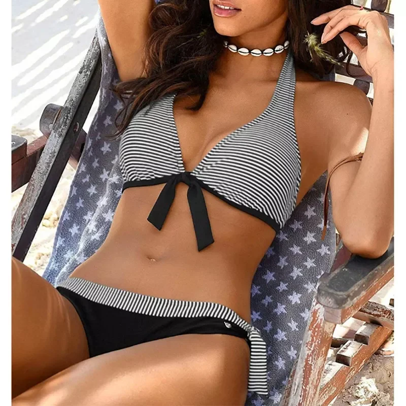 

2022 New Micro Striped Bikini set Two-piece swimsuit Patchwork Bandage Bikini Push Up sexy Bathing Suit Women Swimwear Biquini S