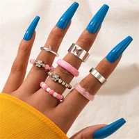 boho butterfly moon star beaded ring sets for women girls cute fashion heart small round finger rings metal acrylic jewelry gift