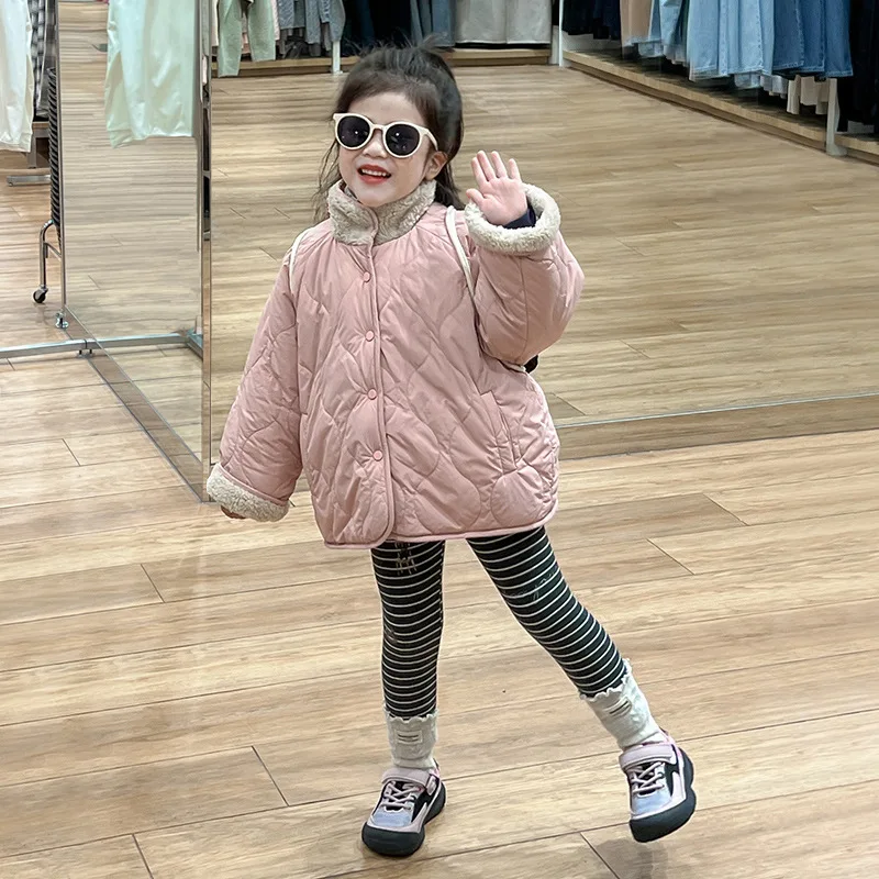 Пальто для девочек двустороннее шерстяное пальто с хлопковой подкладкой новинка