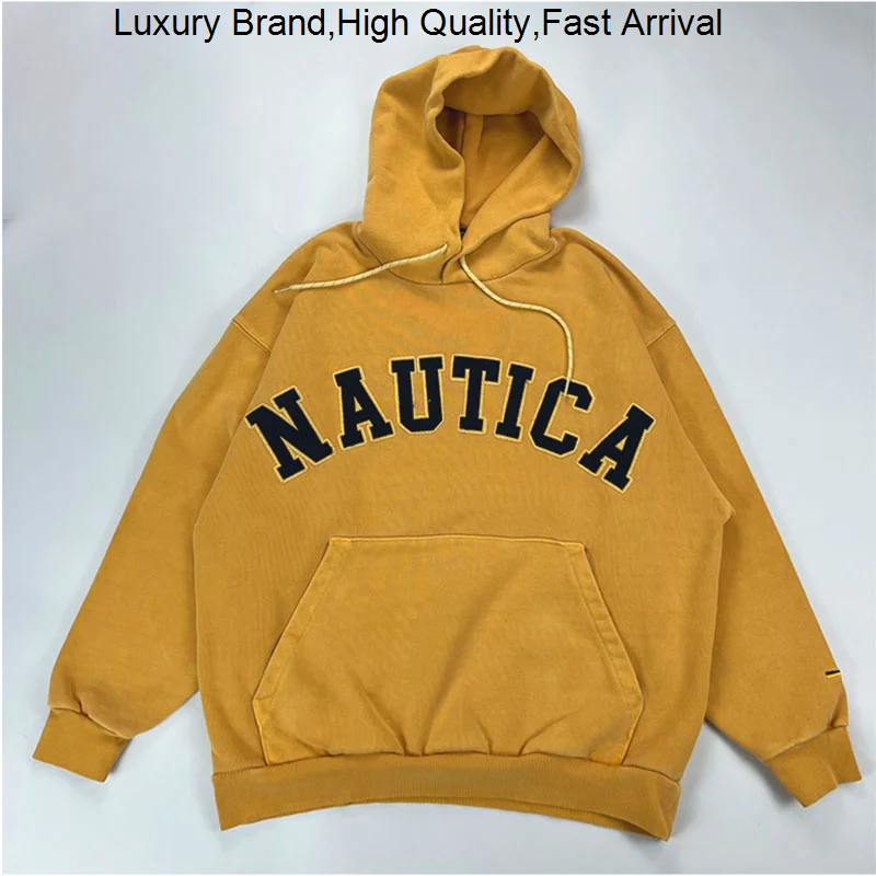 

JAPAN NAUTICA 23SS Chest Embroidery Dilapidated Washing Drawstring Hooded Pocket Men's And Women's Loose Hoodies