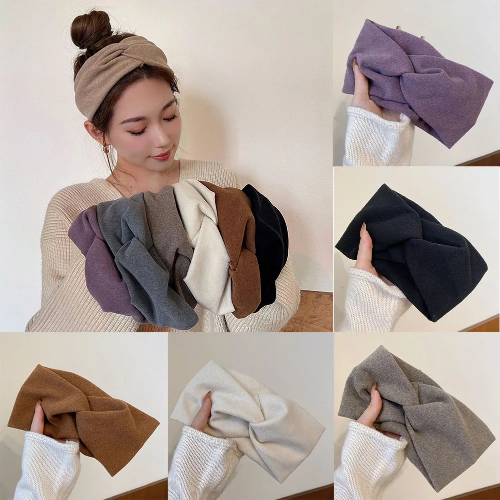 

Vintage Fashion Women Hair Bands Solid Bandanas Cotton Blend Big Elastic Turban Bandage Scrunchies Cross Wash Face Hair Holder