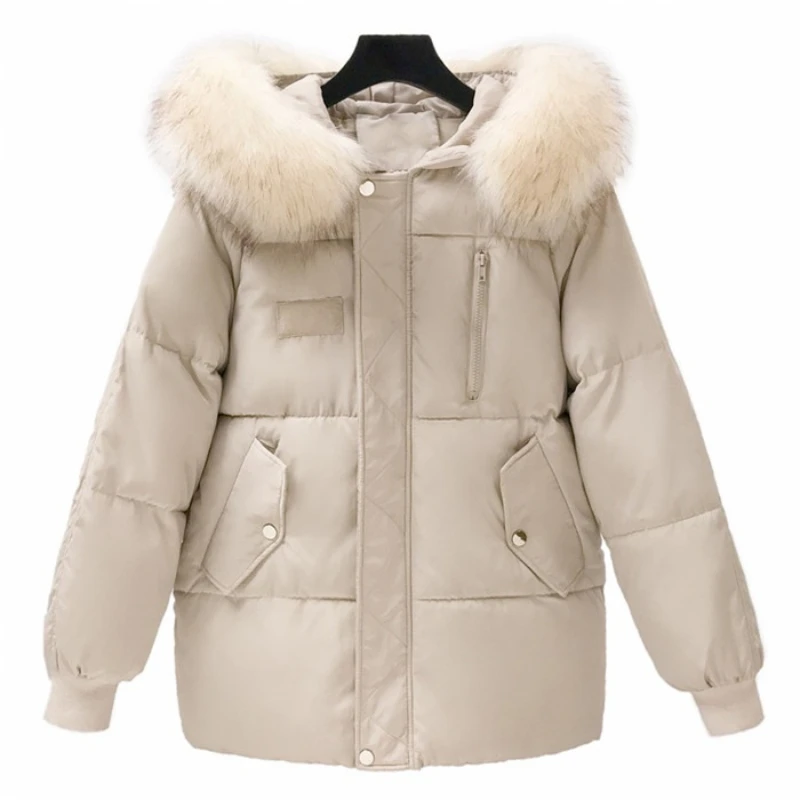 2022 Winter New Women's Hooded Solid Color Casual Women's Down Cotton Jacket Long-sleeved Korean Fashion Loose Thick Warm Jacket