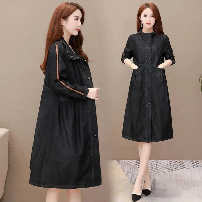 Джинсовый плащ женская уличная одежда длинная повседневная свободная