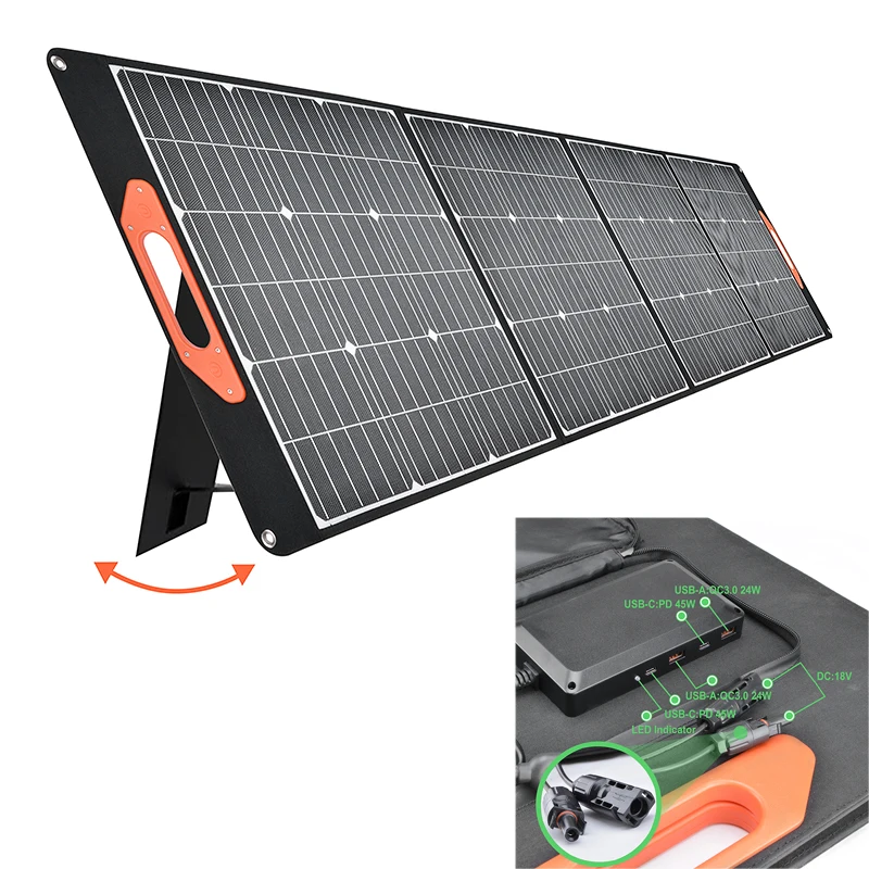 

200W 18V/36V Solar Panel Waterproof Foldable Solar Charger with DC Output PD Type-c QC 3.0 For Car Battery Phone Outdoor Hiking