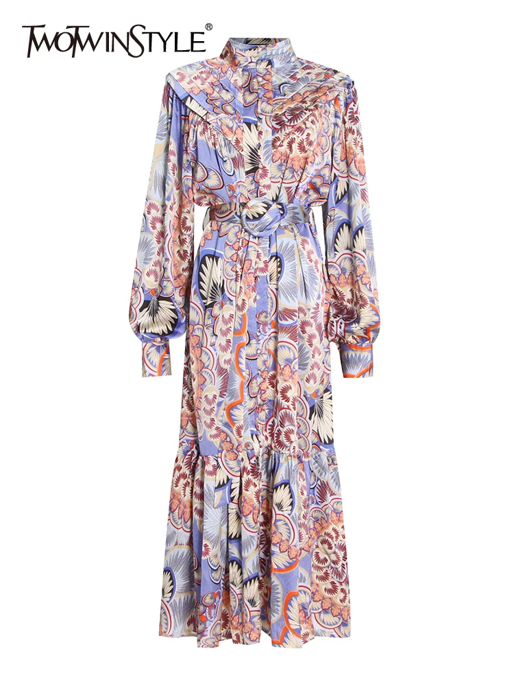 

Женское платье с цветными блоками TWOTWINSTYLE, винтажное платье составного кроя с воротником-стойкой, длинными рукавами и поясом на лето 2022