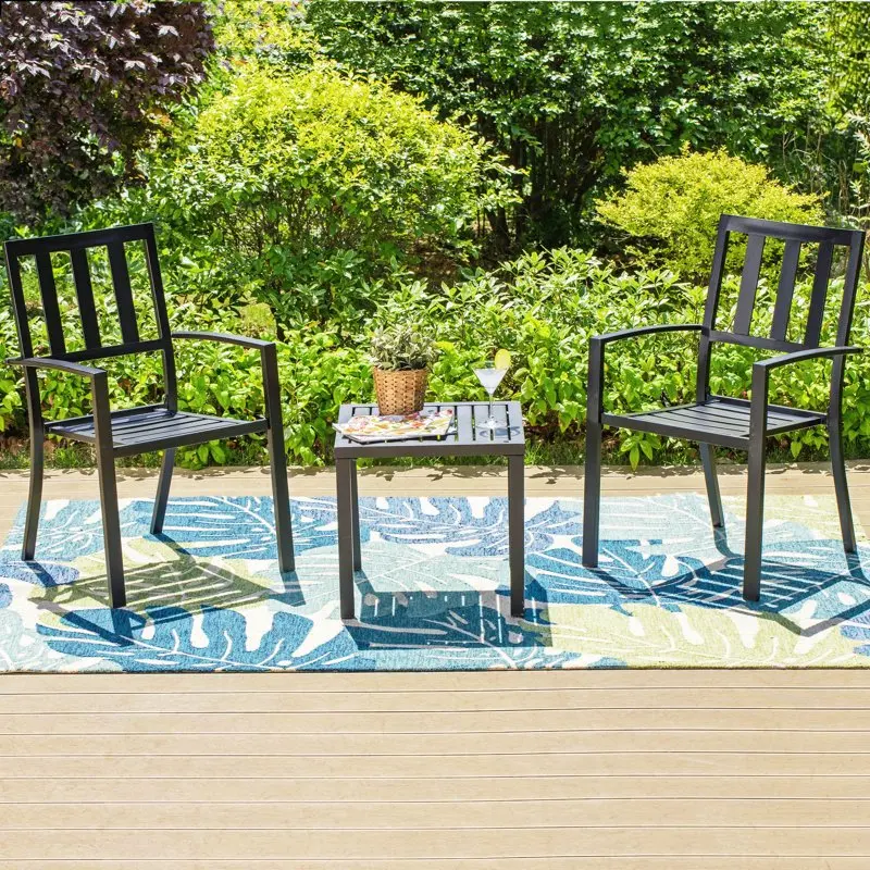 

Metal Patio Bistro Set Outdoor Furniture for , Porch and Garden, Black