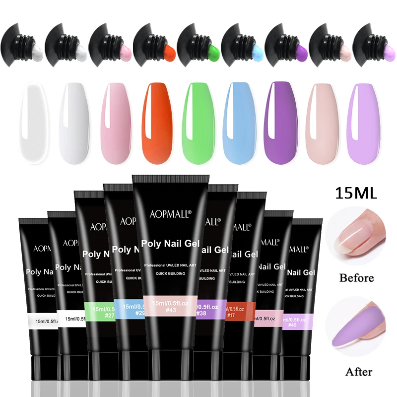 

AOPMALL 9PCS Glitter Nude Poly Extension Gel Set For Manicure Nail Art Kit Professional Beginner Semi Permanent Nail Gel 15ml