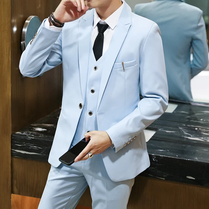 Мужской костюм 2023 (Блейзер + жилет брюки) модный и красивый деловой повседневный