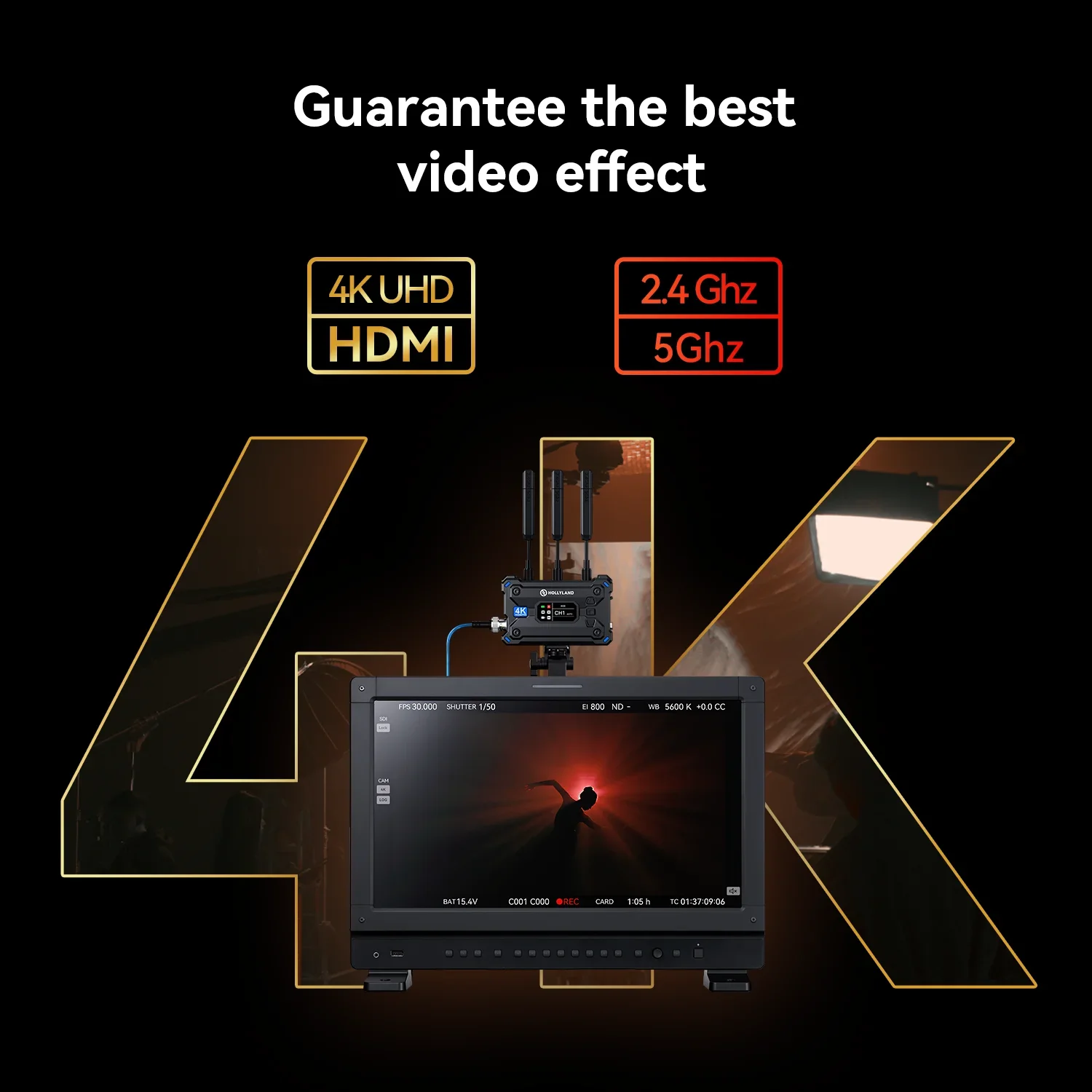 Фото Hollyland Pyro S Беспроводная система передачи видео HDMI SDI 4K30 1080p60 1300 футов дальность действия 50 мс задержка UVC прямая трансляция №2