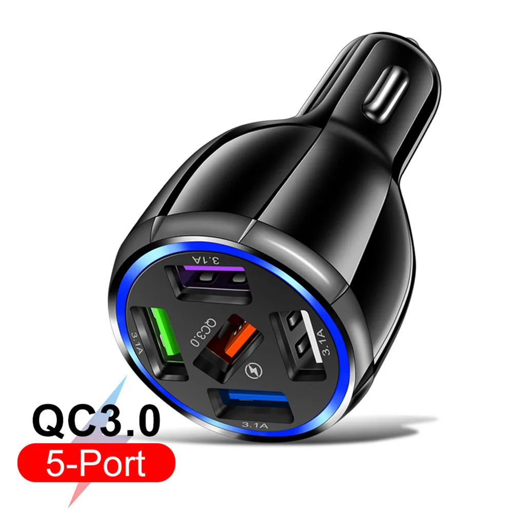 5USB Car Charger Quick Charge QC3.0 LED Light USB Phone Charger for Iphone Xiaomi Huawei Samsung Car-Charger Adapte