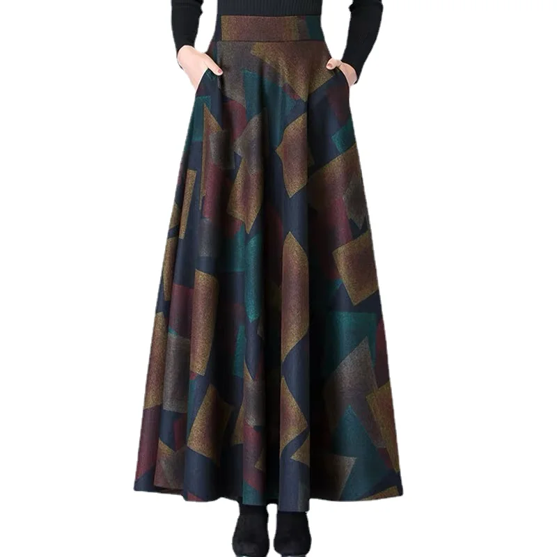 

Женская шерстяная юбка макси, Повседневная Длинная винтажная трапециевидная юбка с высокой талией, Осень-зима 2022