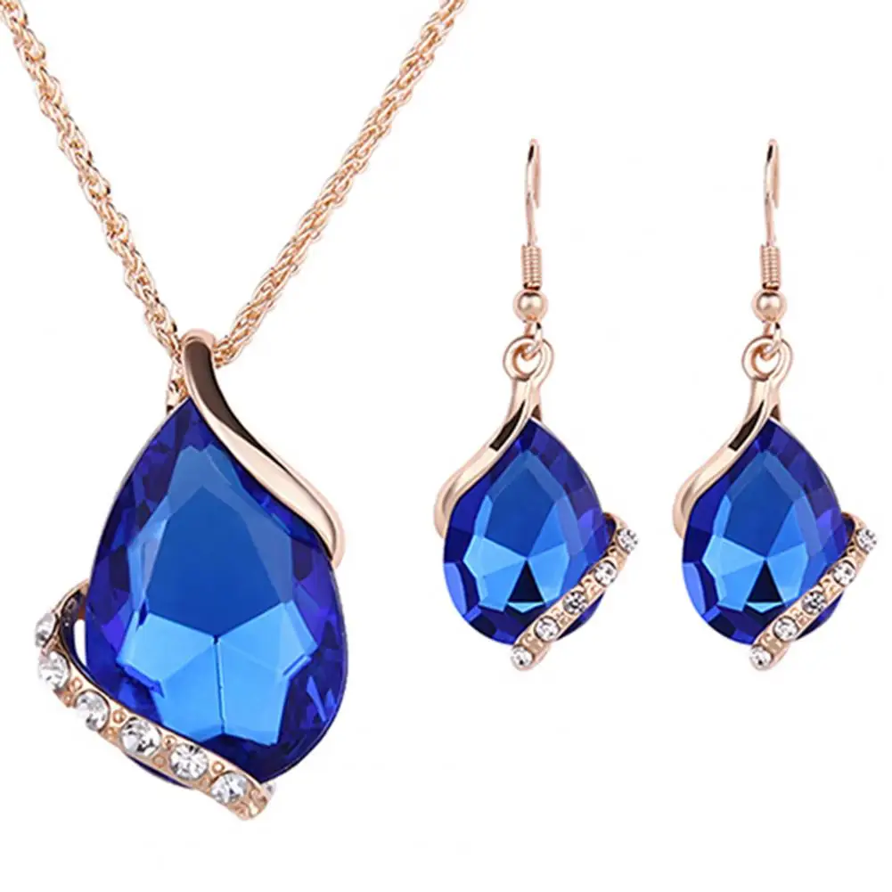 

2022 New Crystal Jewelry Wedding Jewelry Set Black Zircon Dangle Earrings And Necklace Ring 1 Set Women Trendy Accessories