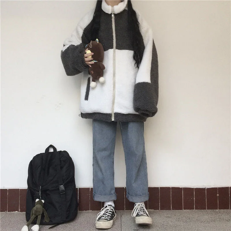 

Autumn New Y2k Women Jackets Hip Hop Dark Style Stand Collar Patchwork Hoodies Loose Autumn Winter Sweatshirts Streetwear