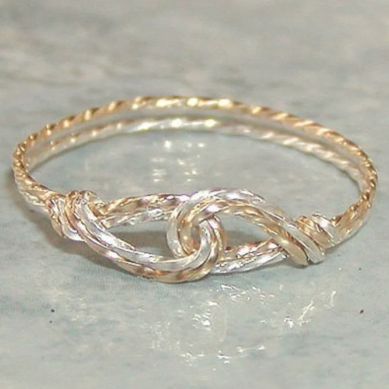 Thumb Ring - Two Tone Ring - Infinity Design - Interlocked Swirls Two Tone Twist Wire Ring - Silver and Gold - Womens Ring