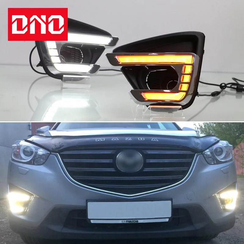

DNO LED Daytime Running Headlamps For Mazda CX-5 CX5 2013 2014 2015 2016 Daylights Yellow Turn Signal Car DRL Foglamp