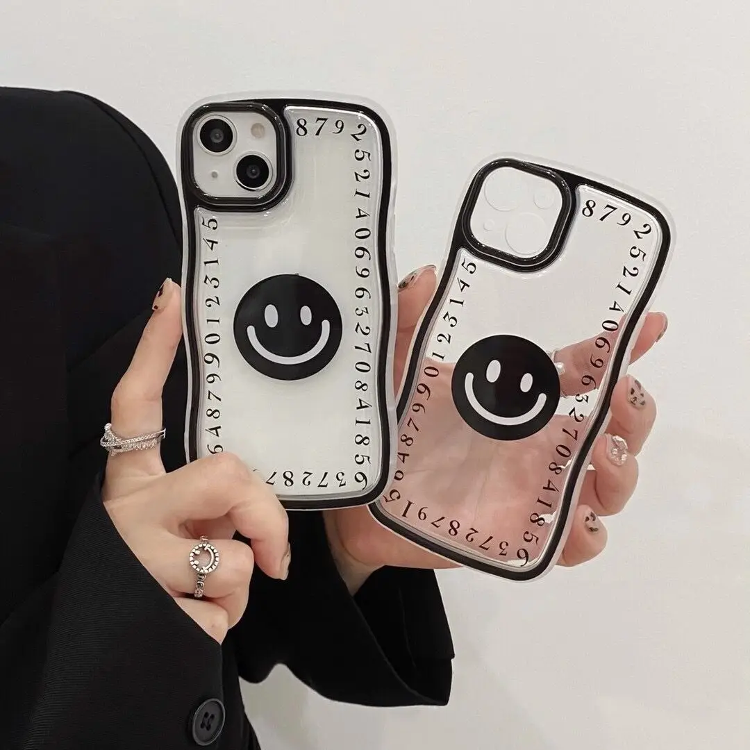 

Black Smiling Face Transparent Phone Case Cover for IPhone 14 Plus 11 12 13 14 Pro X XR XS Max Shockproof Case for IPhone 14