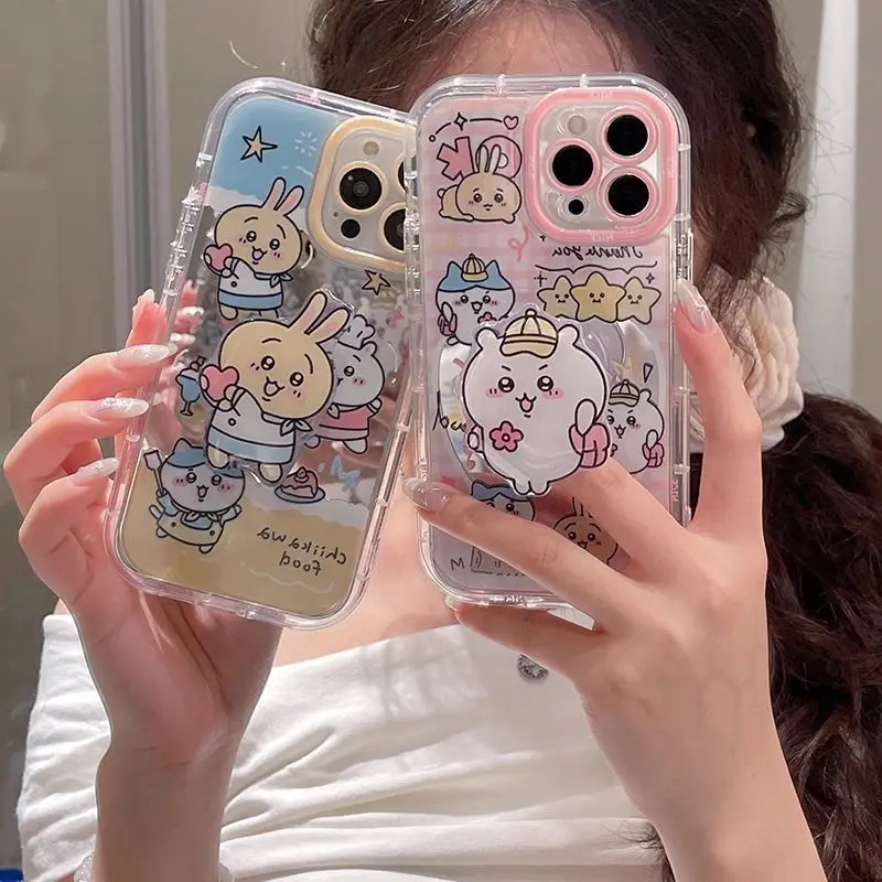 Фото Милый чехол для телефона Kawaii Chiikawa Anime Usagi с зеркалом, мягкий чехол с мультяшным дизайном и воздушной подушкой для iPhone 15 14 13 12 11 Pro Max, очень красивый №1