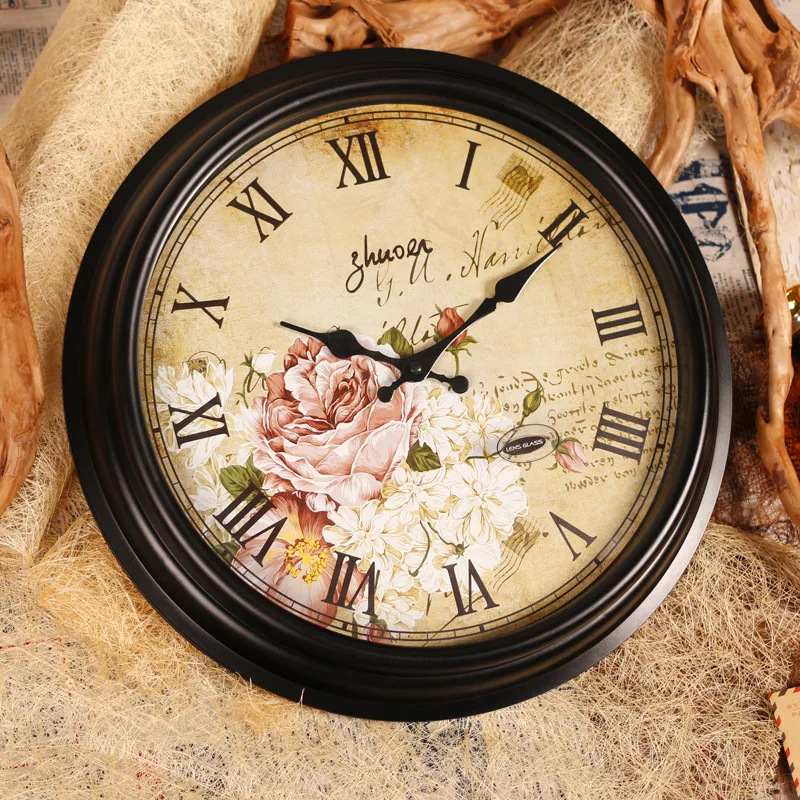 

Круглые Настенные часы 12/14 дюйма, европейские, пасторальные, ретро, американские, бесшумные, украшения для гостиной, настенные часы, M21