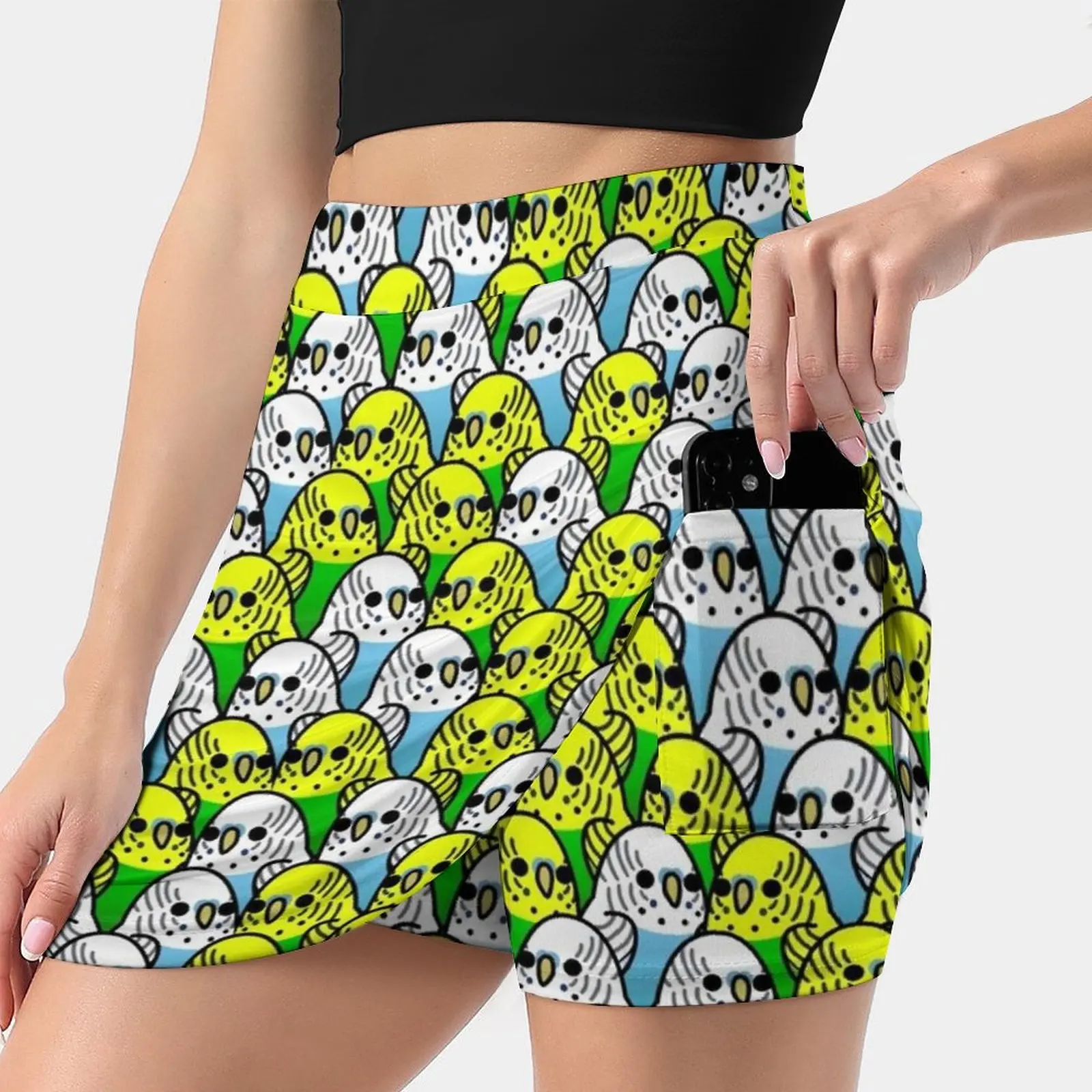 

Too Many Birds!-Budgie Squad 1 Women's skirt With Hide Pocket Tennis Skirt Golf Skirts Badminton Skirts Running skirts Bird