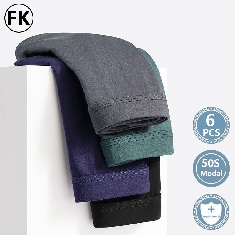 FK 6pcs Men's Underwear Graphene 3A Antibacterial Underpants Modal Boxer Shorts Elastic Male Panties Free Shipping Summer HOT