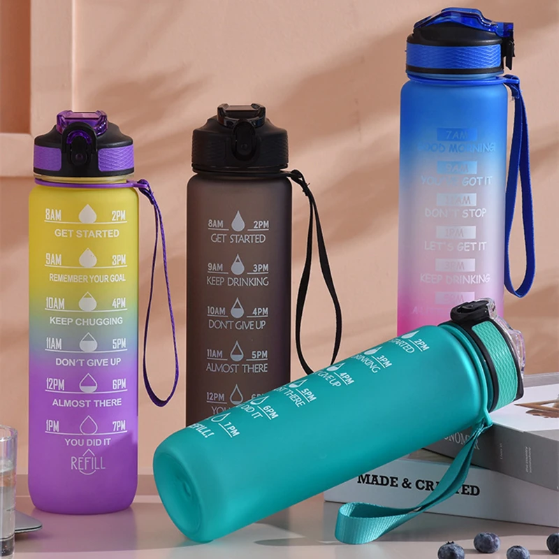 

1L Sports Water Bottle Motivational Drink Flask With Time Marker BPA Free Sports Gym Outdoor Leak Proof Seal Kids Water Bottle
