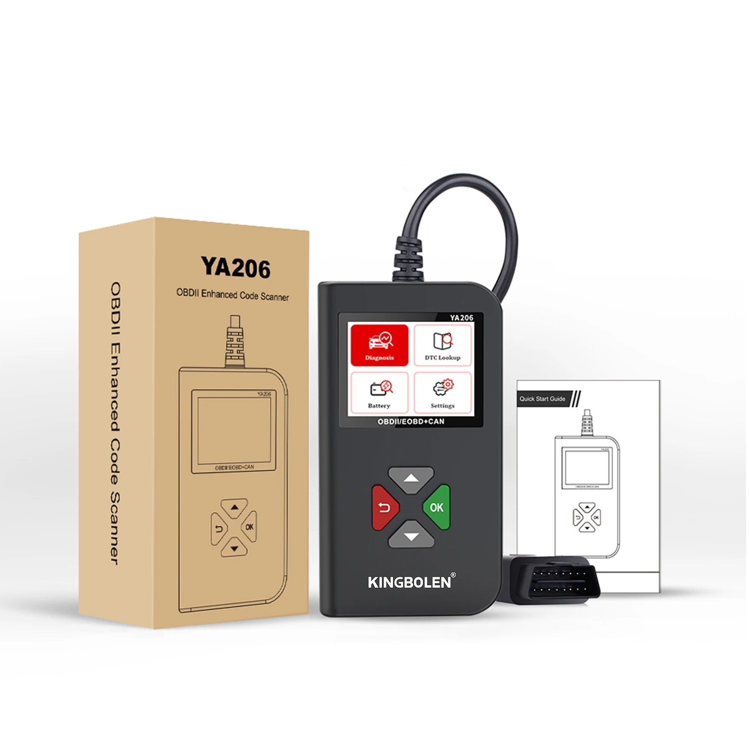 

2025new KINGBOLEN YA206 Считыватель кодов Автомобильный сканер проверка двигателя OBDII EOBD Тест батареи Автоматический диагностический инструмент Сканер OBD2 PK CR3001